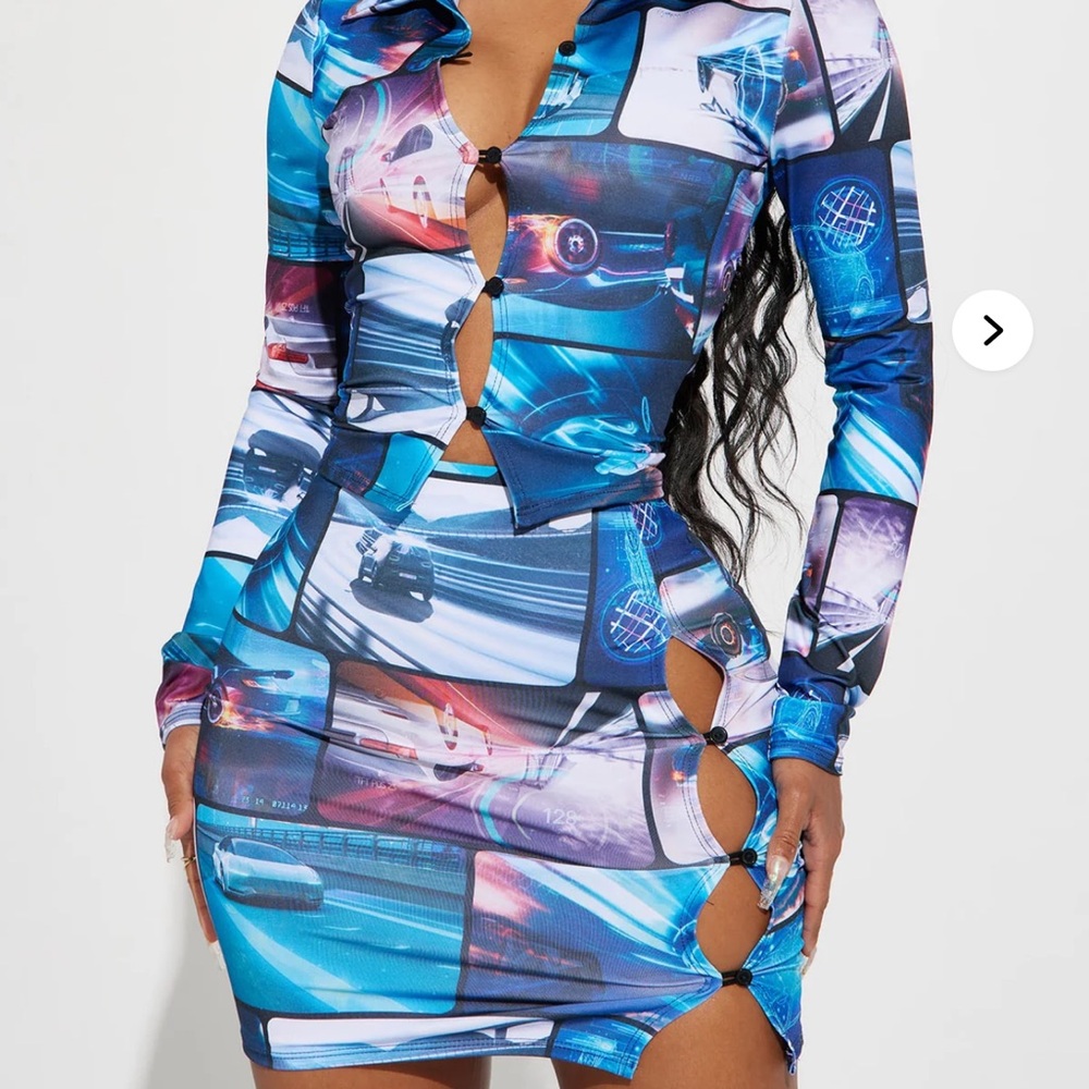 Fashion Nova Vibrant Blue and Purple Long Sleeve Dress